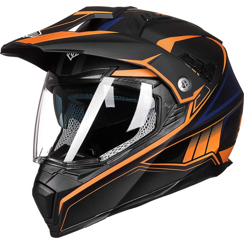 ILM Off Road Motorcycle Dual Sport Helmet Full Face Sun Visor Dirt Bike ATV Motocross Casco DOT Certified Model 606V(Orange, L) - Image 1